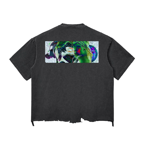 Snow Wash Raw-Hem WORLD GRASP T-shirt