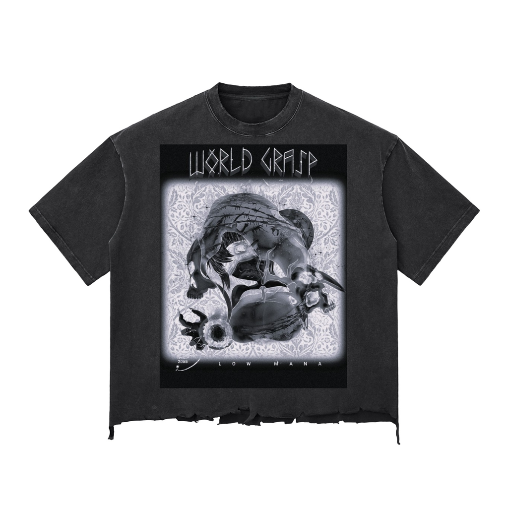 Snow Wash Raw-Hem WORLD GRASP T-shirt